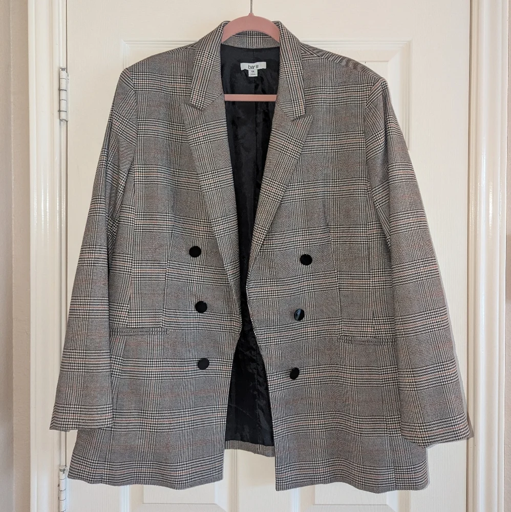 Bar III Double-Breasted Gray Check Blazer - Picture 1 of 4